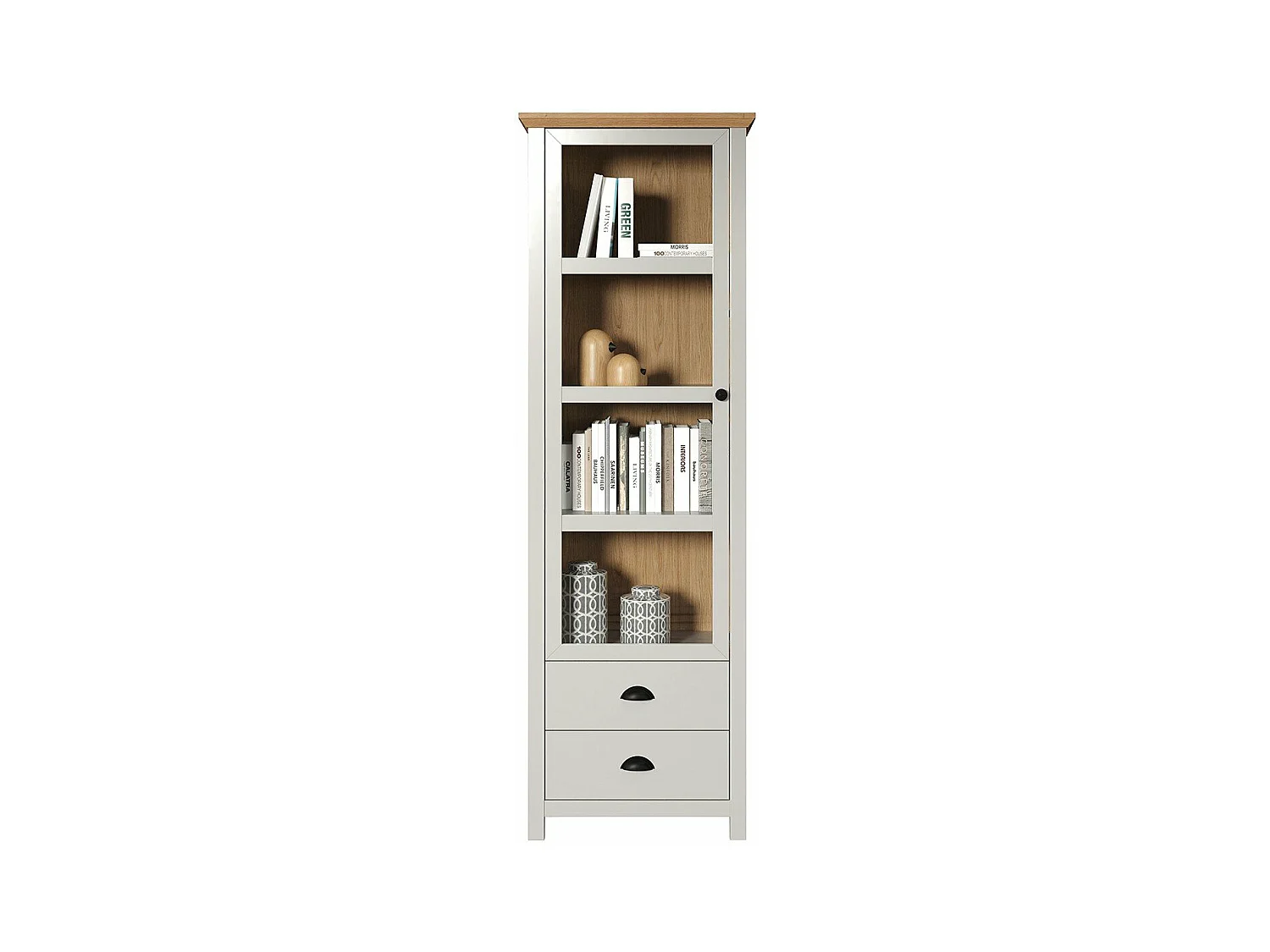 Landside Vitrinenschrank 1 Tür, 2 Schubladen, grau.
