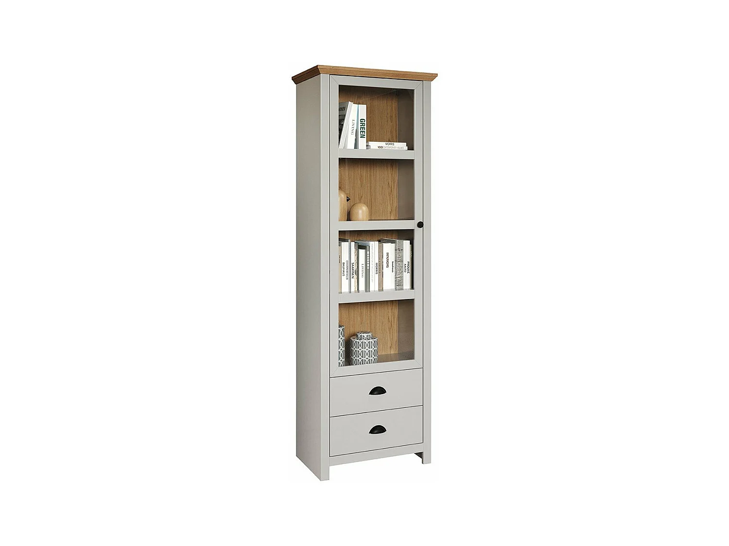 Landside Vitrinenschrank 1 Tür, 2 Schubladen, grau.