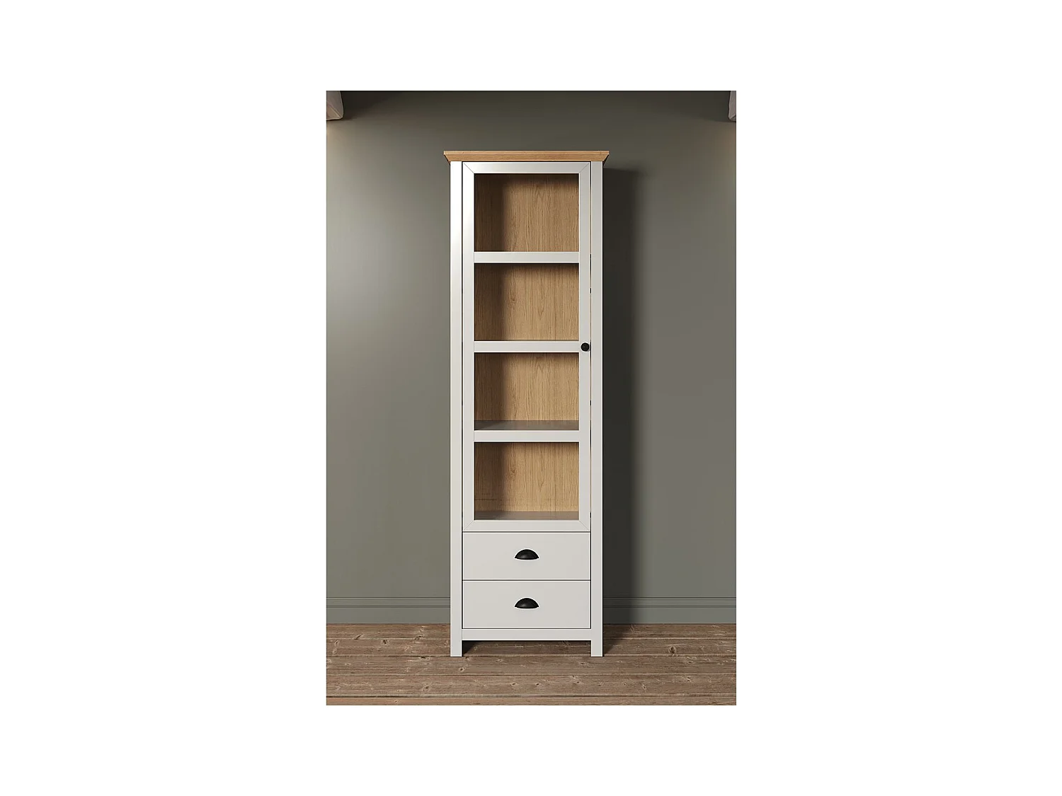 Landside Vitrinenschrank 1 Tür, 2 Schubladen, grau.
