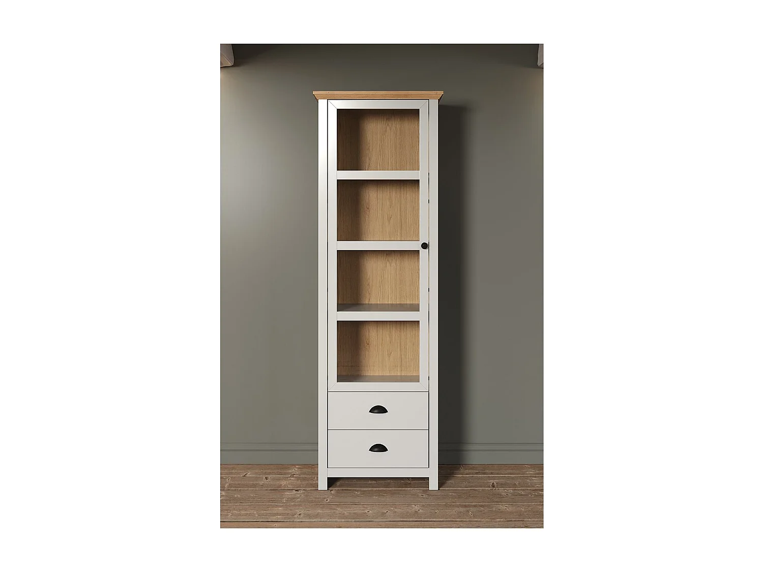 Vitrine 1 porte en verre trempé et 2 tiroirs L65 cm - LANDSIDE