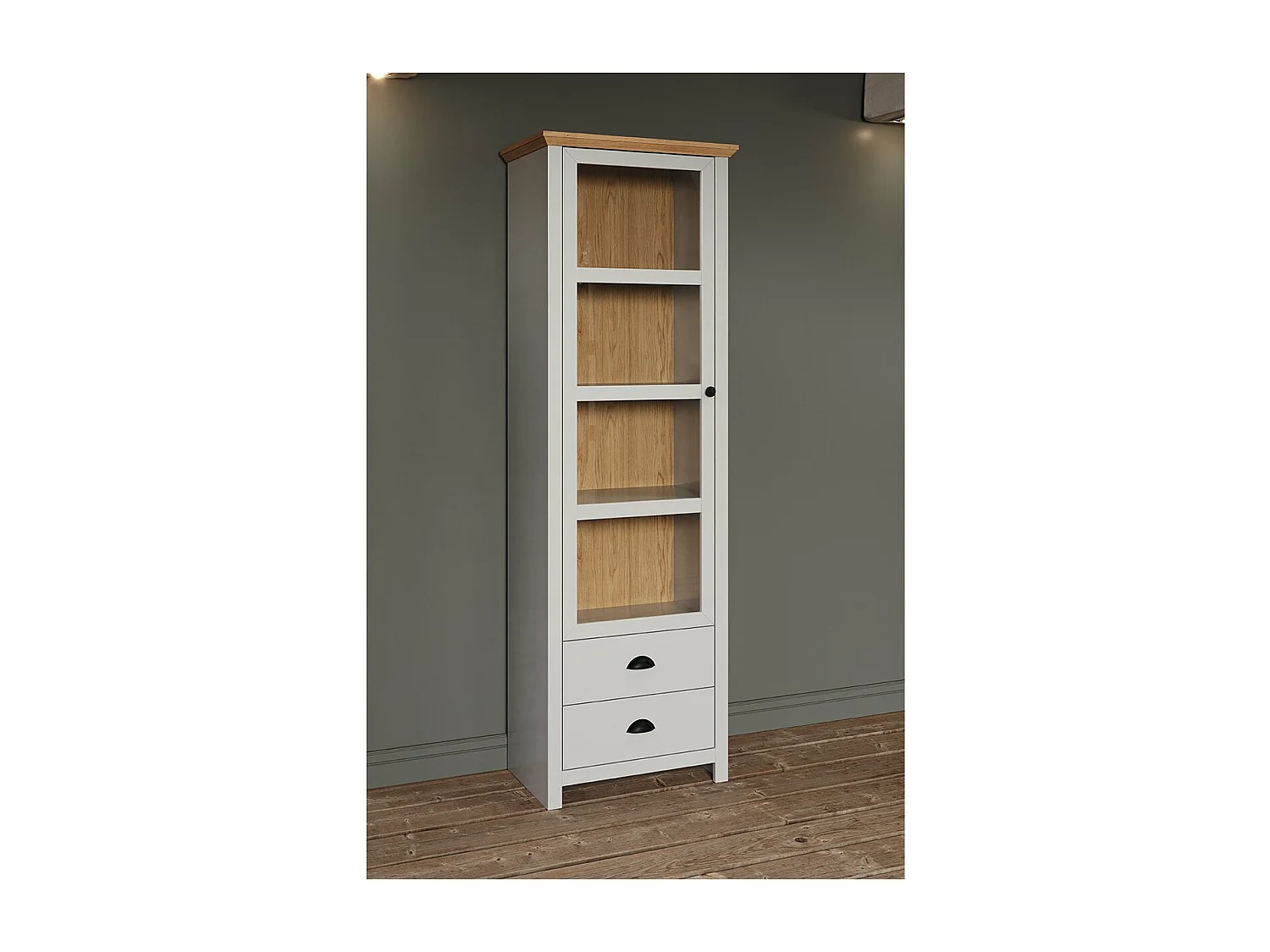 Vitrine 1 porte en verre trempé et 2 tiroirs L65 cm - LANDSIDE