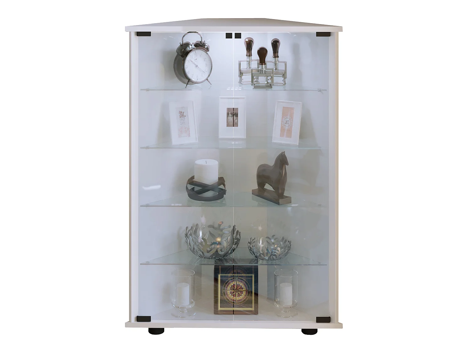 Jecka Vitrinenschrank Eckschrank mit 2 Glastüren und LED-Licht weiß.
