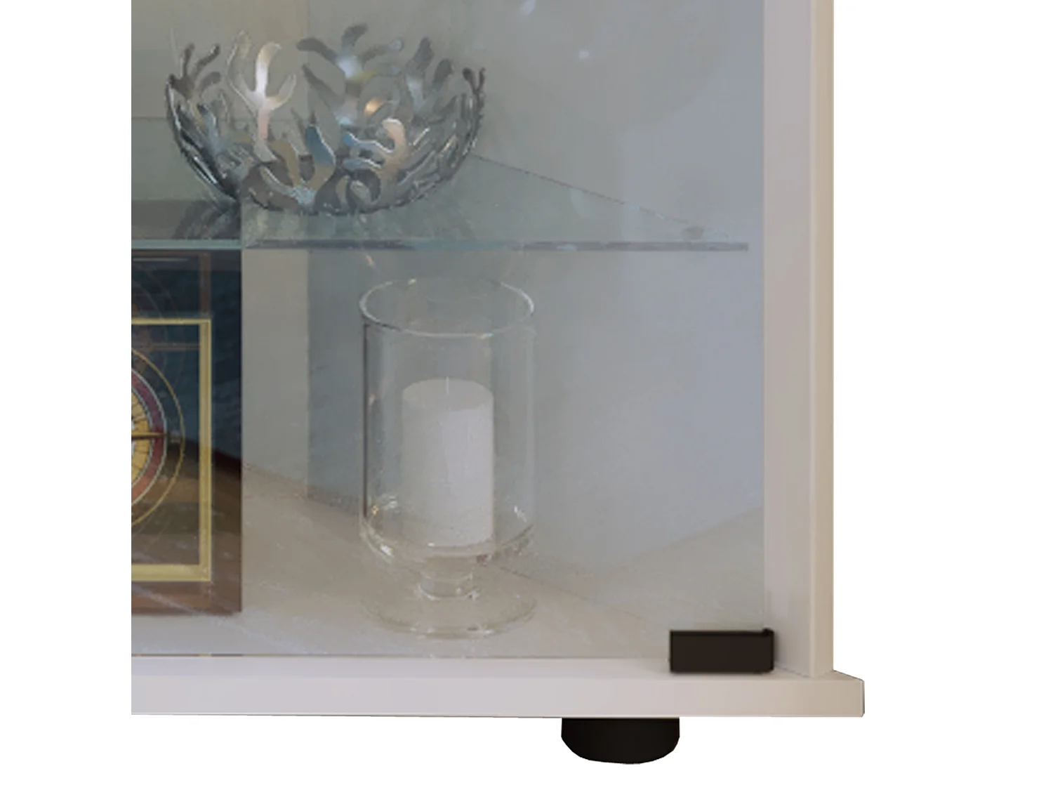 Jecka Vitrine armoire d'angle avec 2 portes vitrées et lumière LED, blanc.