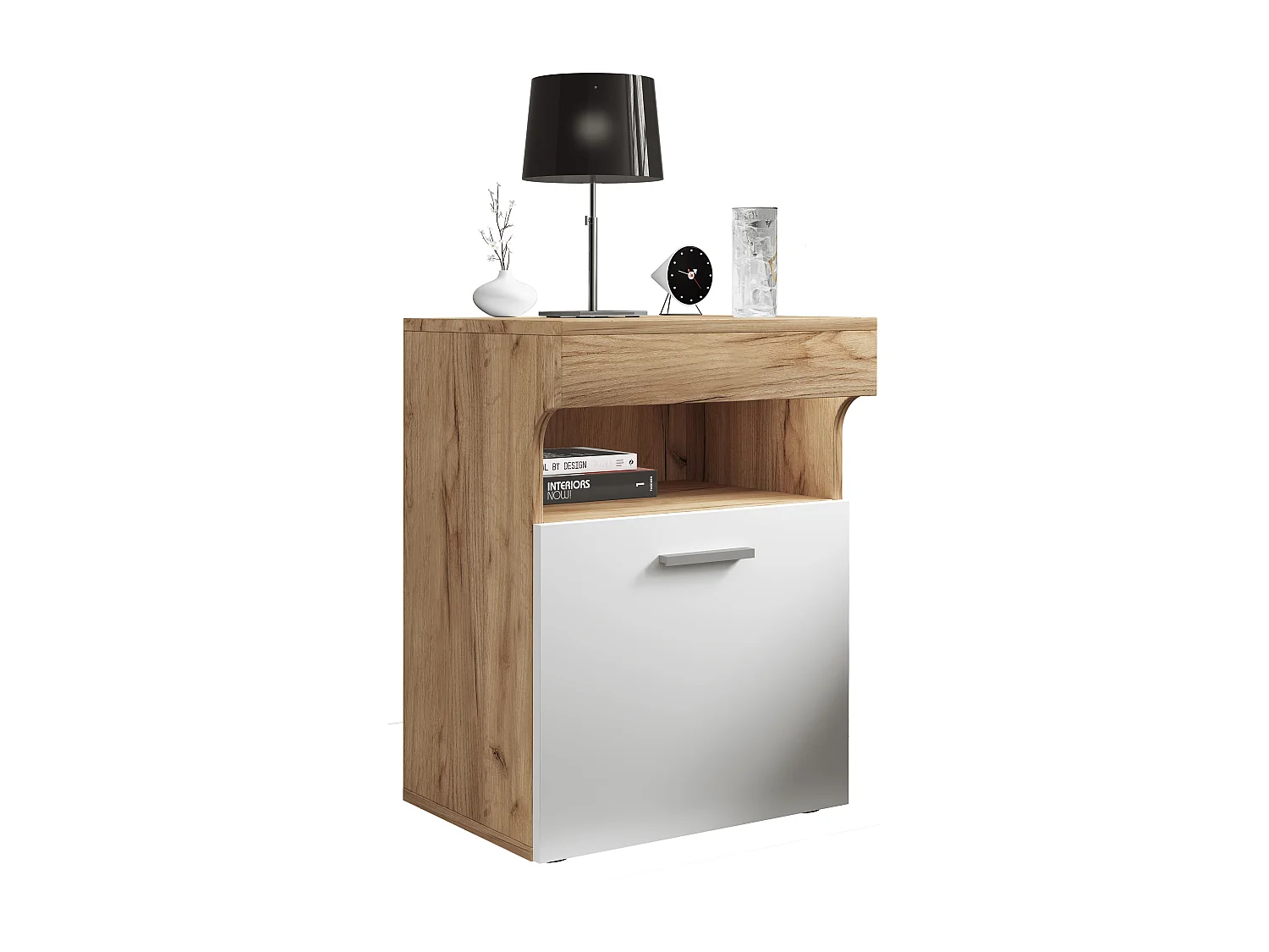 Armário de cabeceira VCM | Mesa lateral com porta giratória | Mesa de cabeceira | Dimensões aprox. A. 61 x L. 45 x P. 39 cm - Slepal M (Carvalho Mel / Branco)