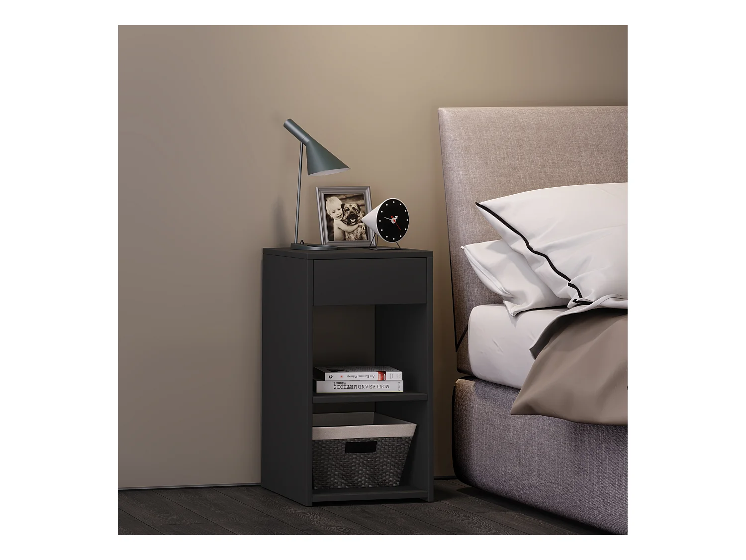 Armário de cabeceira VCM | mesa de cabeceira | mesa de cabeceira | dimensões aprox. A. 65 x L. 35 x P. 35 cm - Sledo Maxi (Preto)