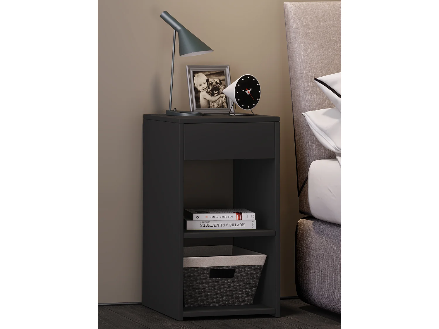 Armário de cabeceira VCM | mesa de cabeceira | mesa de cabeceira | dimensões aprox. A. 65 x L. 35 x P. 35 cm - Sledo Maxi (Preto)