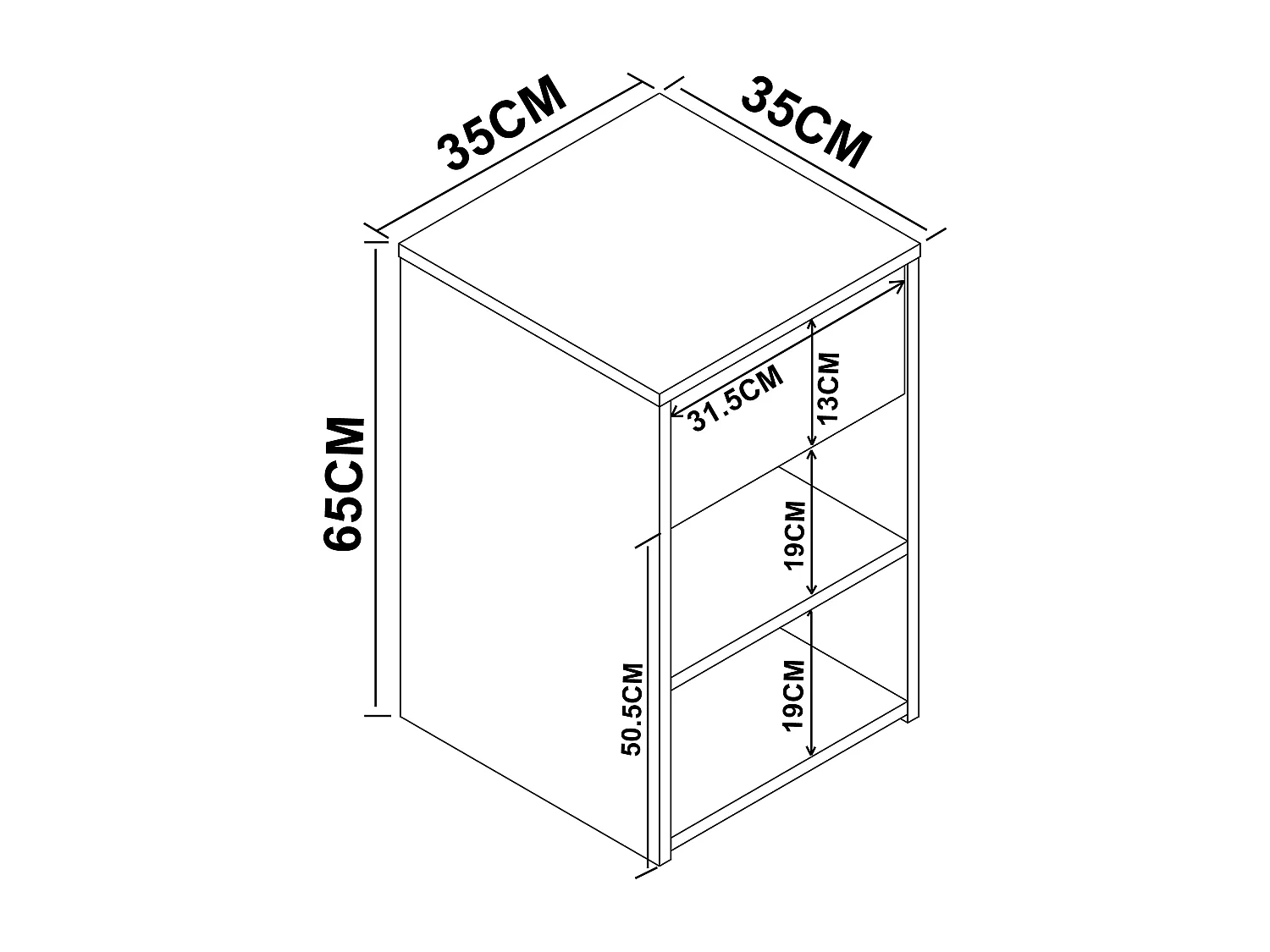 bedside table Sledo White H. 65 x W. 35 x D. 35 cm