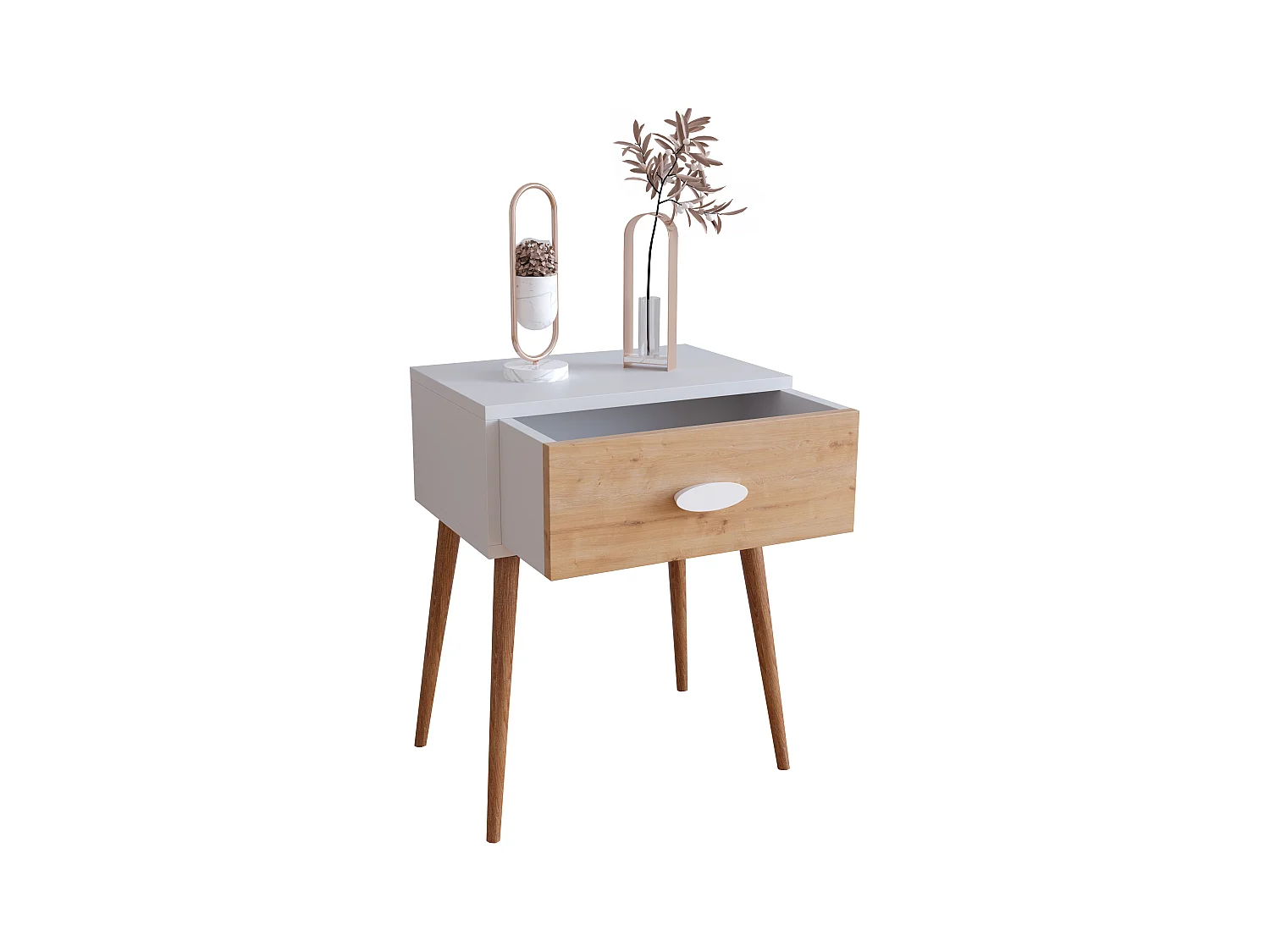 bedside table Slepal White / Honey oak H. 60 x W. 45 x D. 30 cm