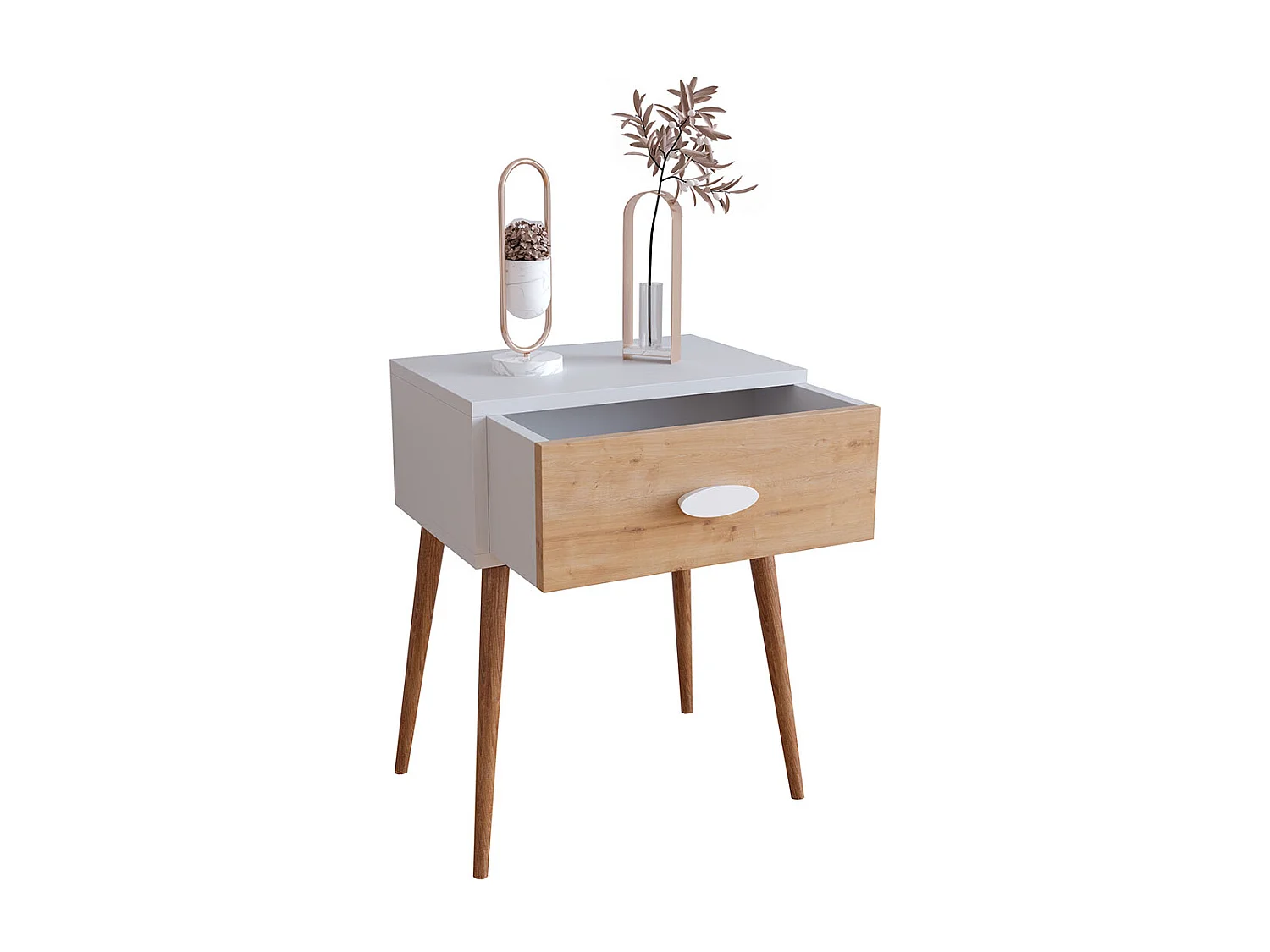 bedside table Slepal White / Honey oak H. 60 x W. 45 x D. 30 cm