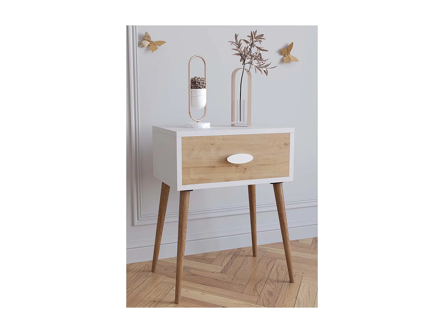bedside table Slepal White / Honey oak H. 60 x W. 45 x D. 30 cm