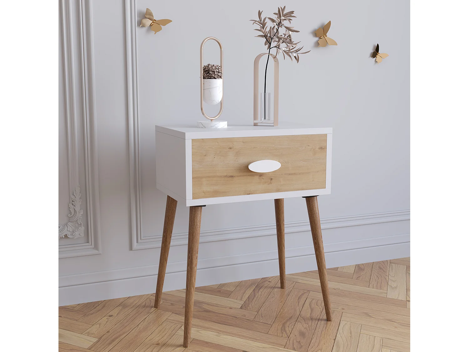 bedside table Slepal White / Honey oak H. 60 x W. 45 x D. 30 cm