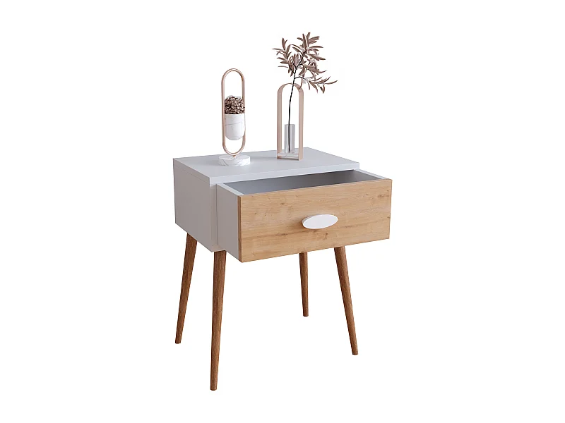 bedside table Slepal White / Honey oak H. 60 x W. 45 x D. 30 cm