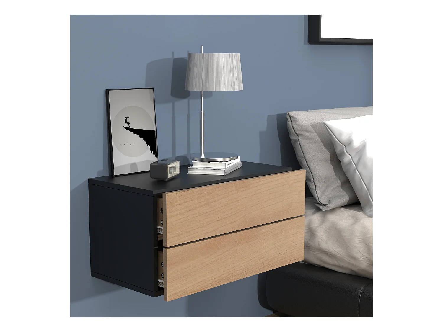 Holz Wandschublade Wand Hänge Nachttisch Usal L60