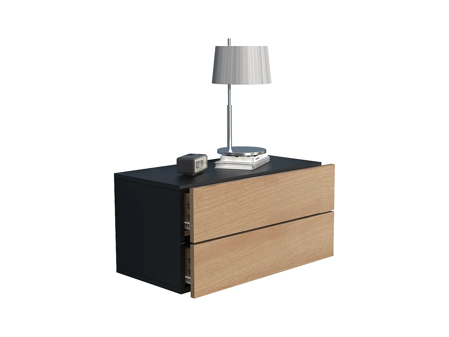 bedside table Usal Anthracite / honey oak H. 30 x W. 60 x D. 32 cm