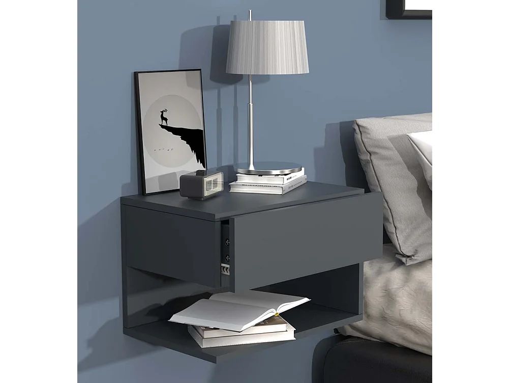 UsalXL45 table de nuit accroché au mur 1 tiroir 1 tablette anthracite.