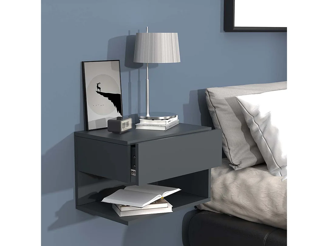 UsalXL45 table de nuit accroché au mur 1 tiroir 1 tablette anthracite.