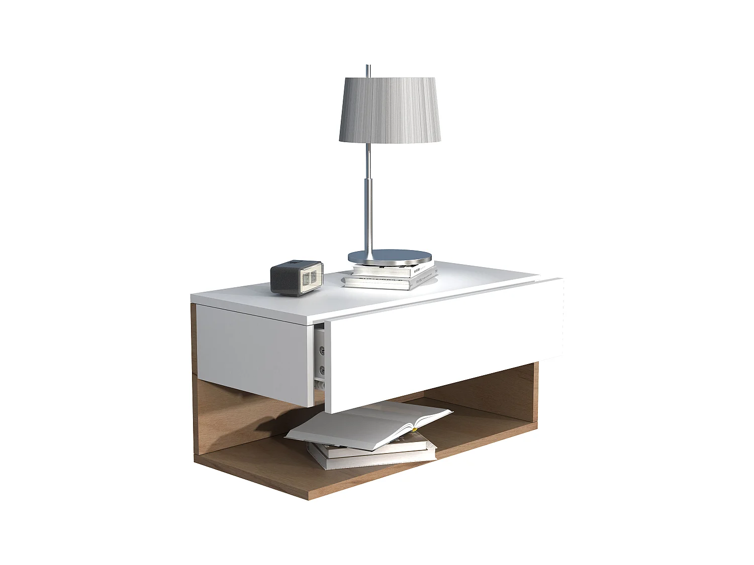 bedside table Usal White / Honey oak H. 30 x W. 60 x D. 32 cm