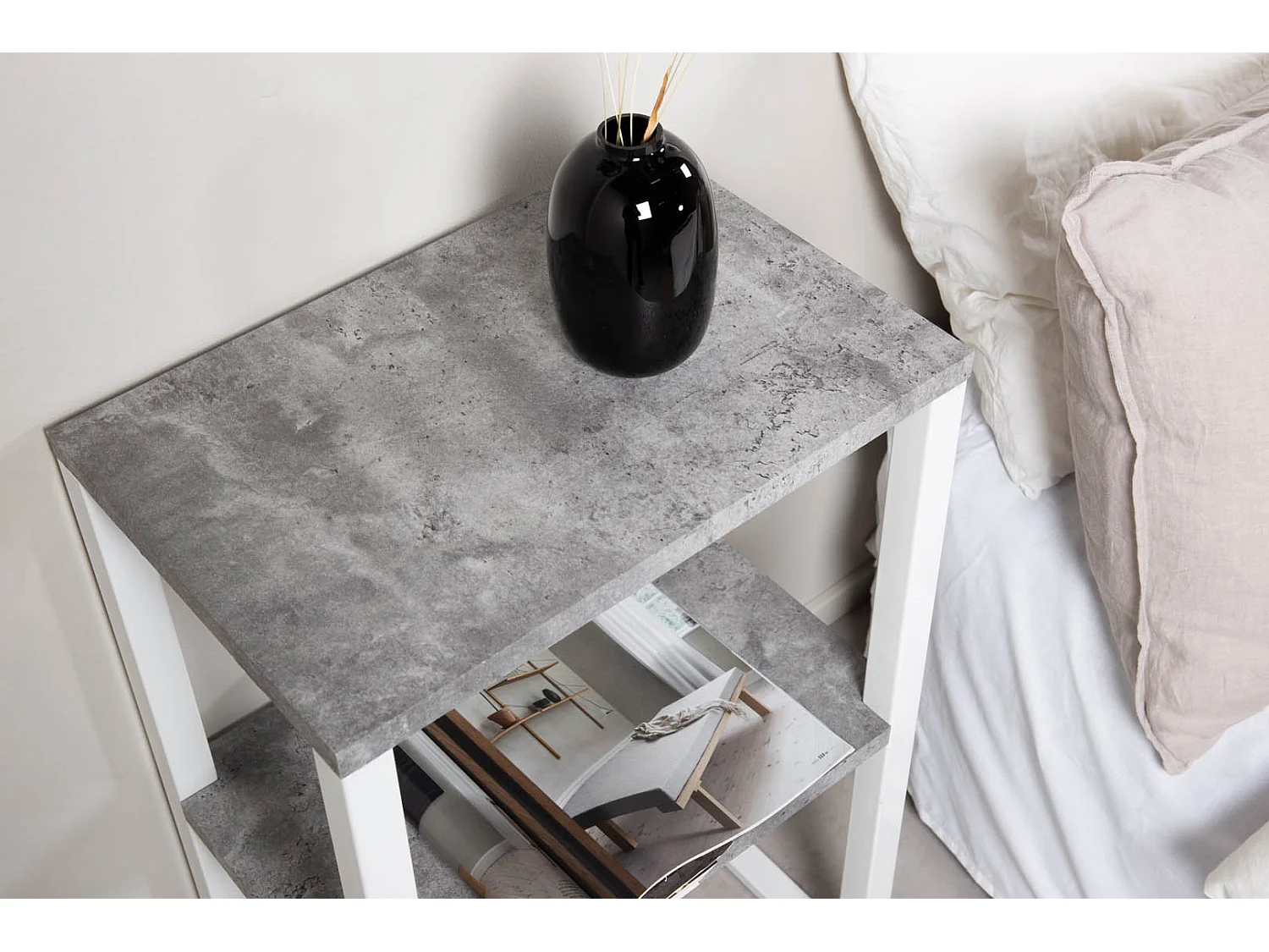 Table de Chevet Double "Rise" 70cm Gris & Blanc