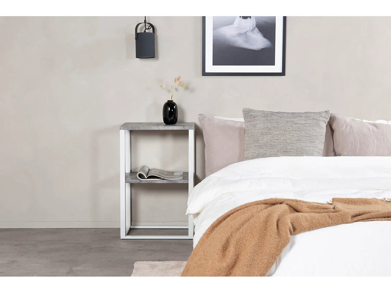 Table de Chevet Double "Rise" 70cm Gris & Blanc