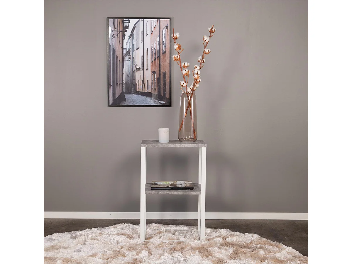 Table de Chevet Double "Rise" 70cm Gris & Blanc