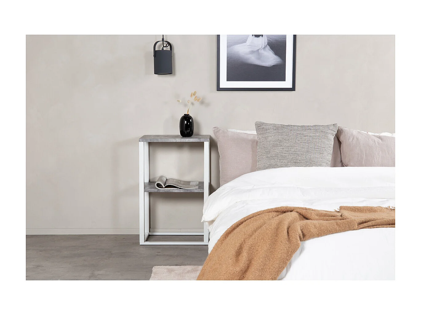 Table de Chevet Double "Rise" 70cm Gris & Blanc