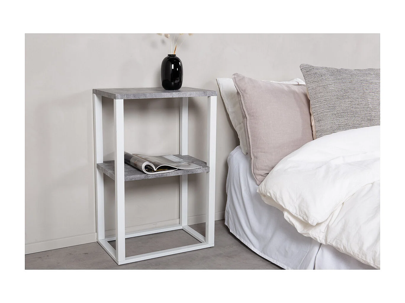 Table de Chevet Double "Rise" 70cm Gris & Blanc