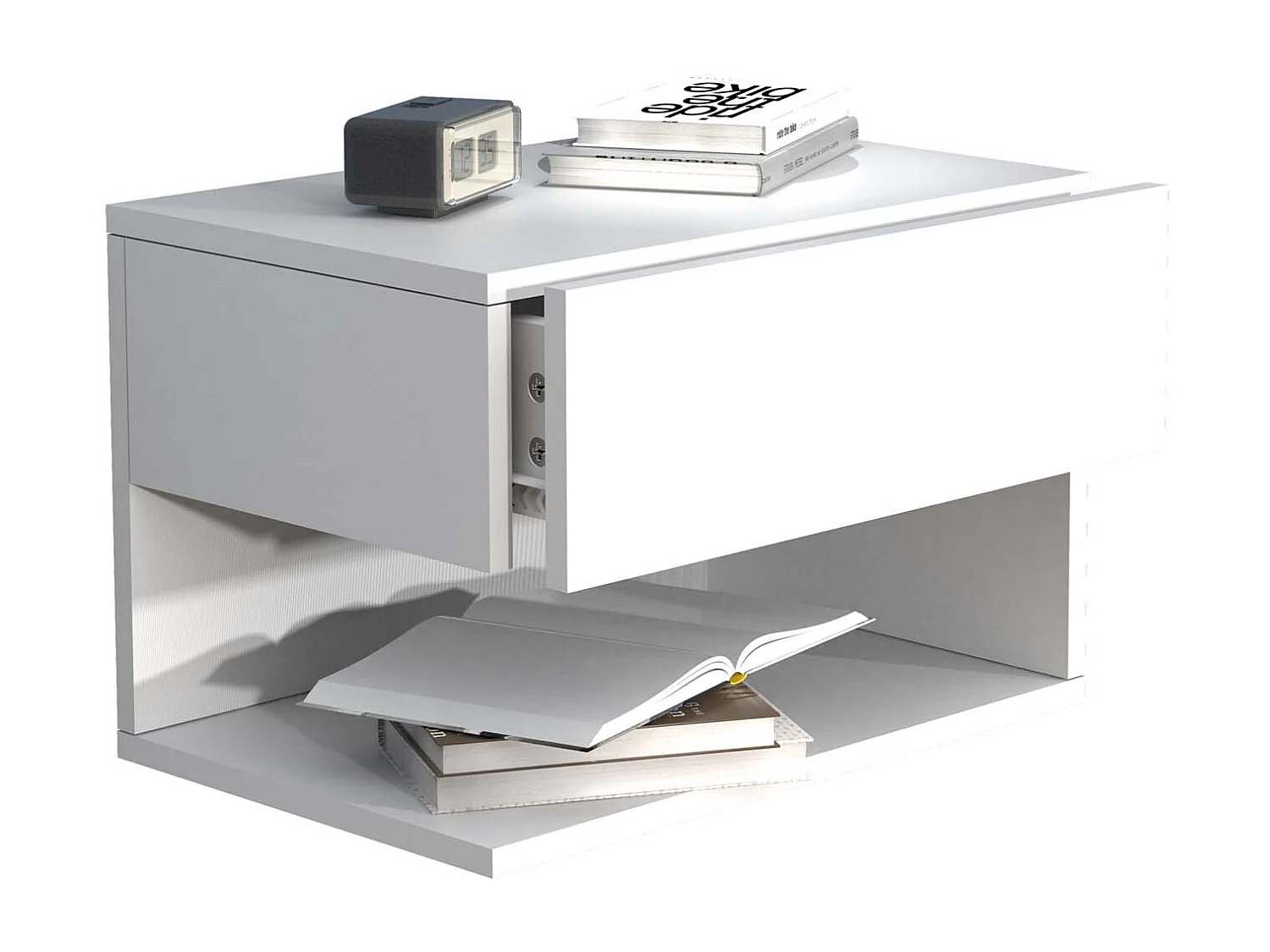 UsalXL45 table de nuit accroché au mur 1 tiroir 1 tablette blanc.