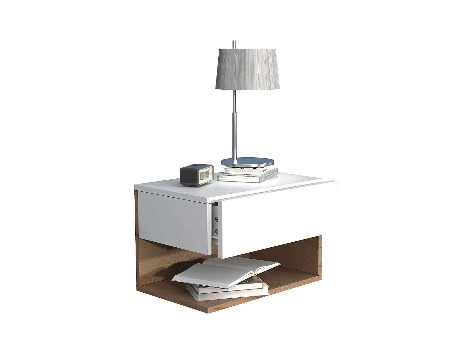 bedside table Usal White / Honey oak H. 30 x W. 45 x D. 32 cm