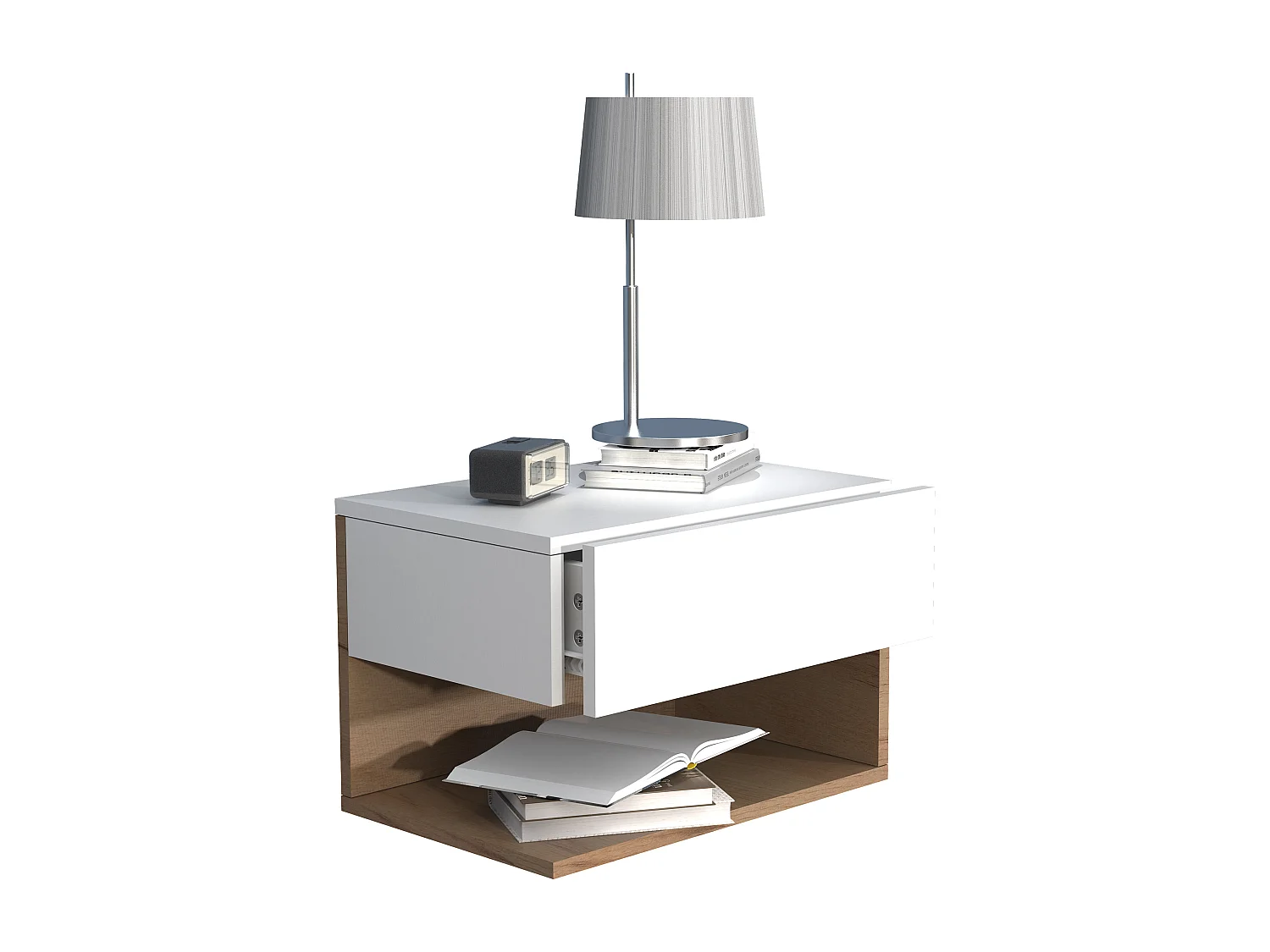 mesa de cabeceira Usal Branco/carvalho de mel A. 30 x L. 45 x P. 32 cm