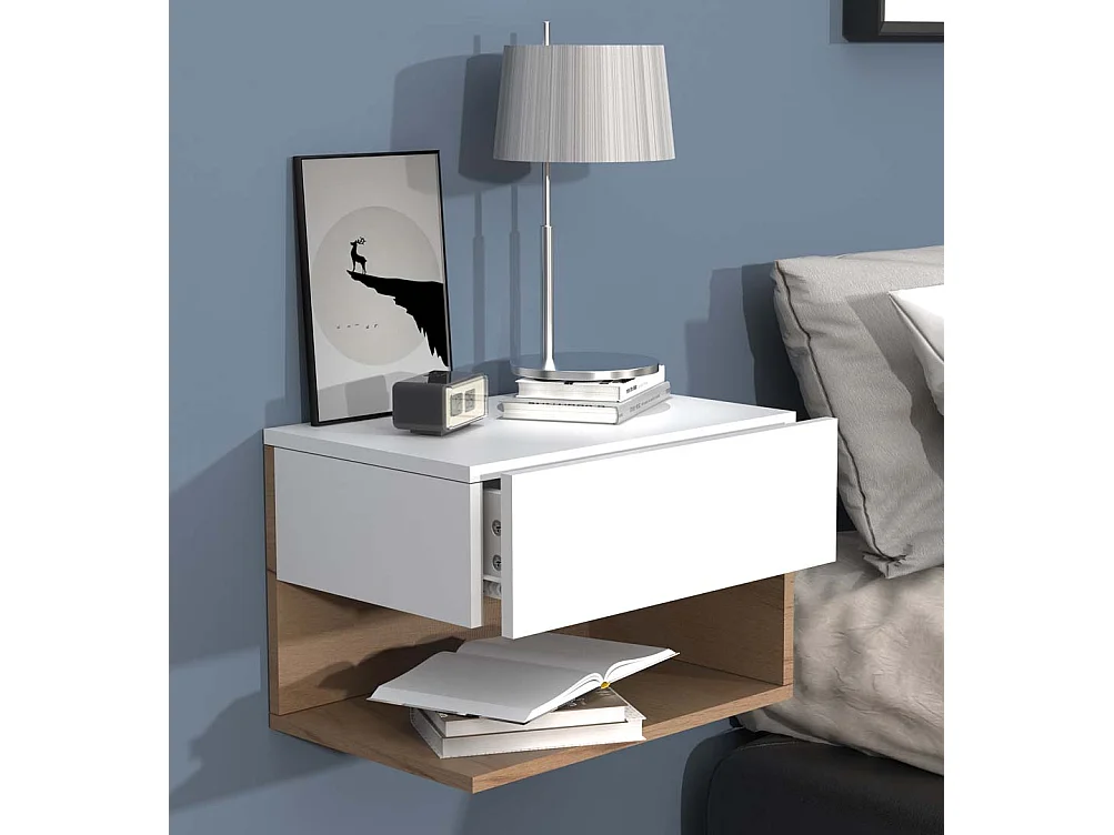 mesa de cabeceira Usal Branco/carvalho de mel A. 30 x L. 45 x P. 32 cm