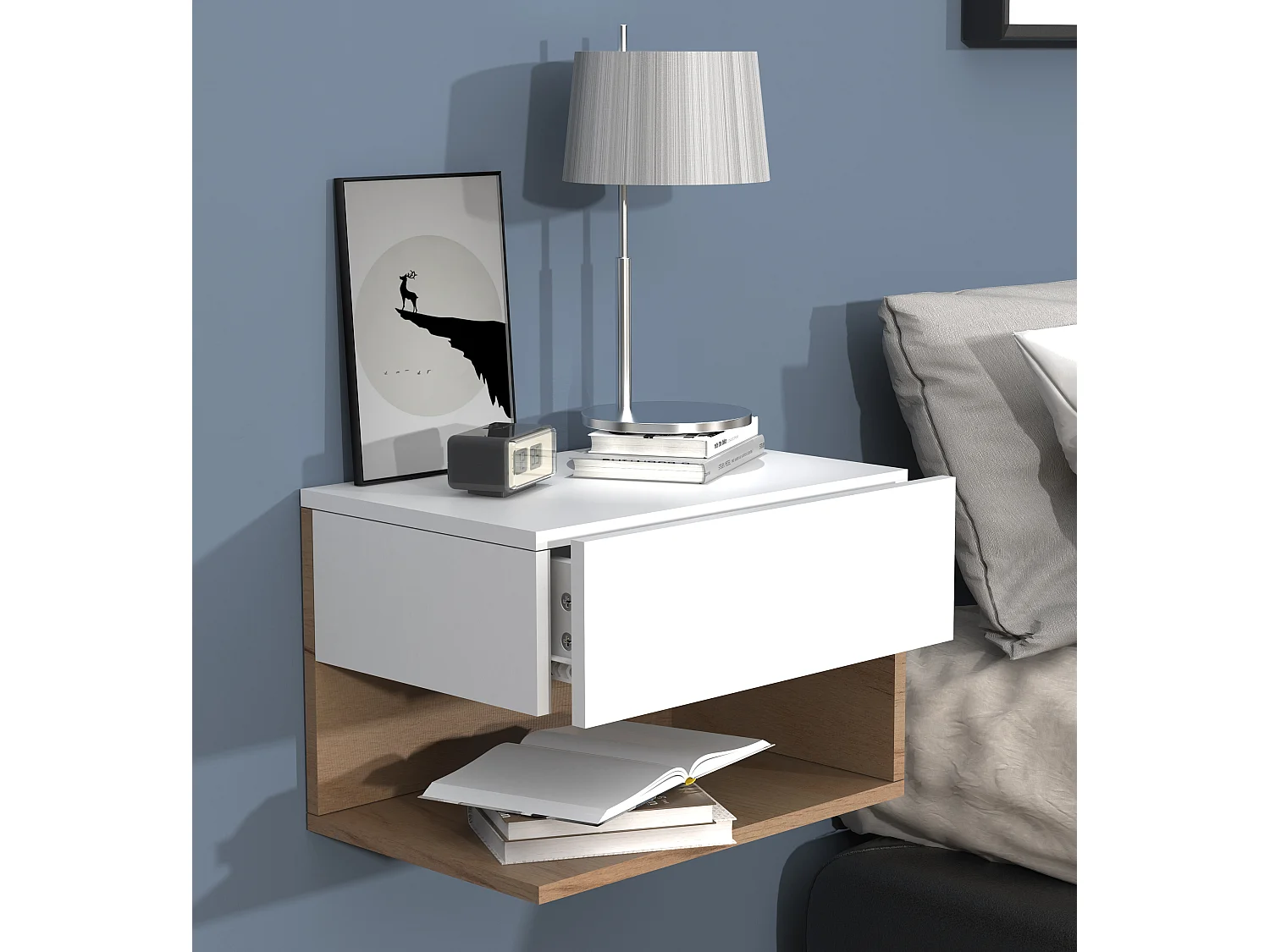 mesa de cabeceira Usal Branco/carvalho de mel A. 30 x L. 45 x P. 32 cm