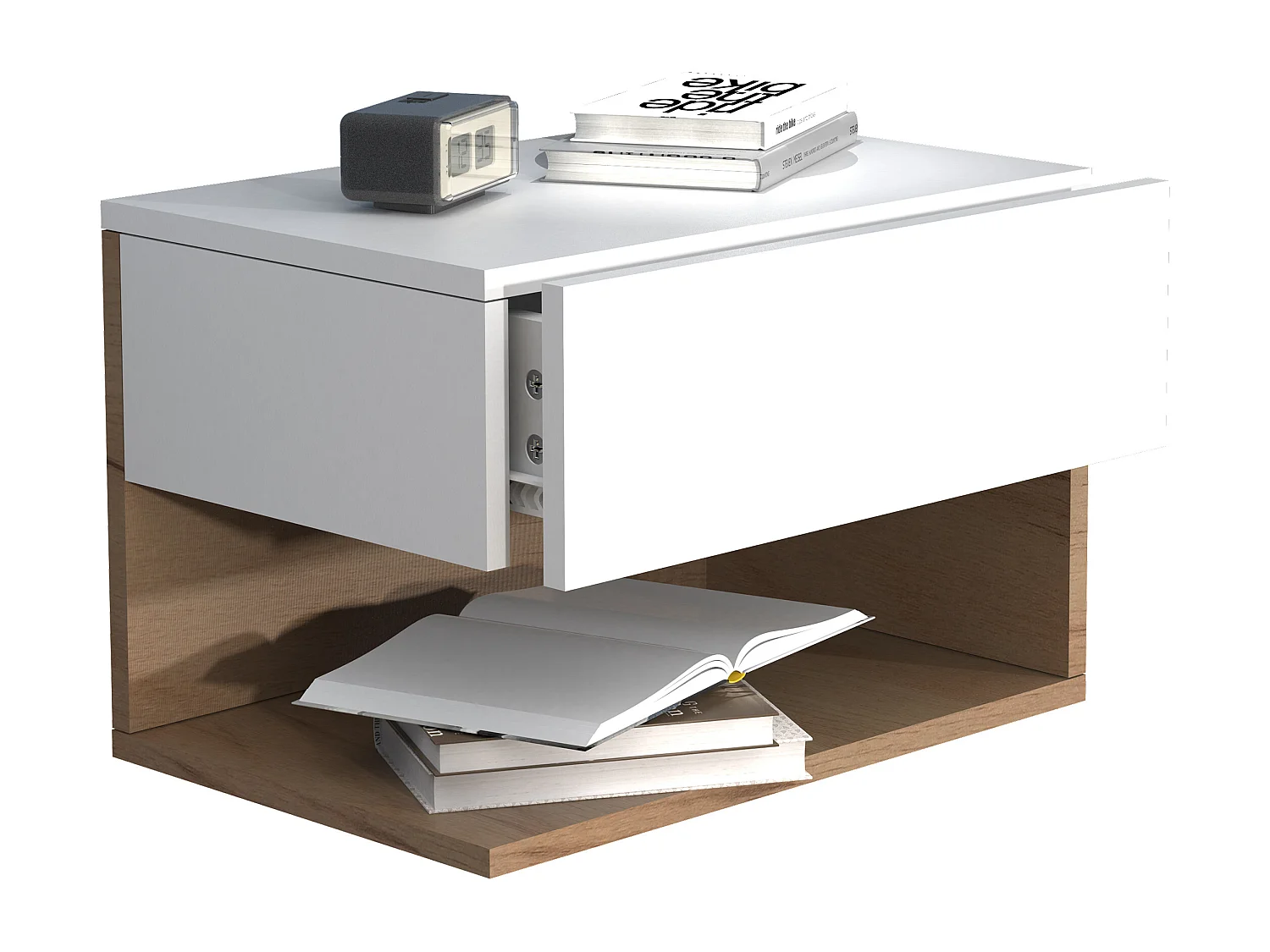 bedside table Usal White / Honey oak H. 30 x W. 45 x D. 32 cm