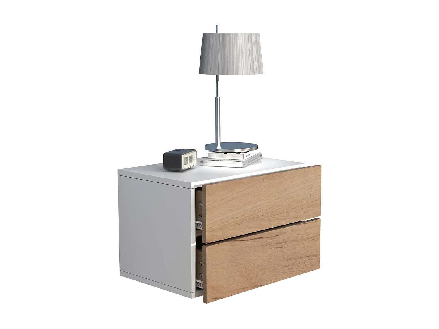 VCM Night Cabinet | Gaveta de parede | Placa de parede | Mesa de cabeceira | Dimensões aprox. A. 30 x L. 45 x P. 32 cm - Usal L 45 cm (Branco / Carvalho Mel)