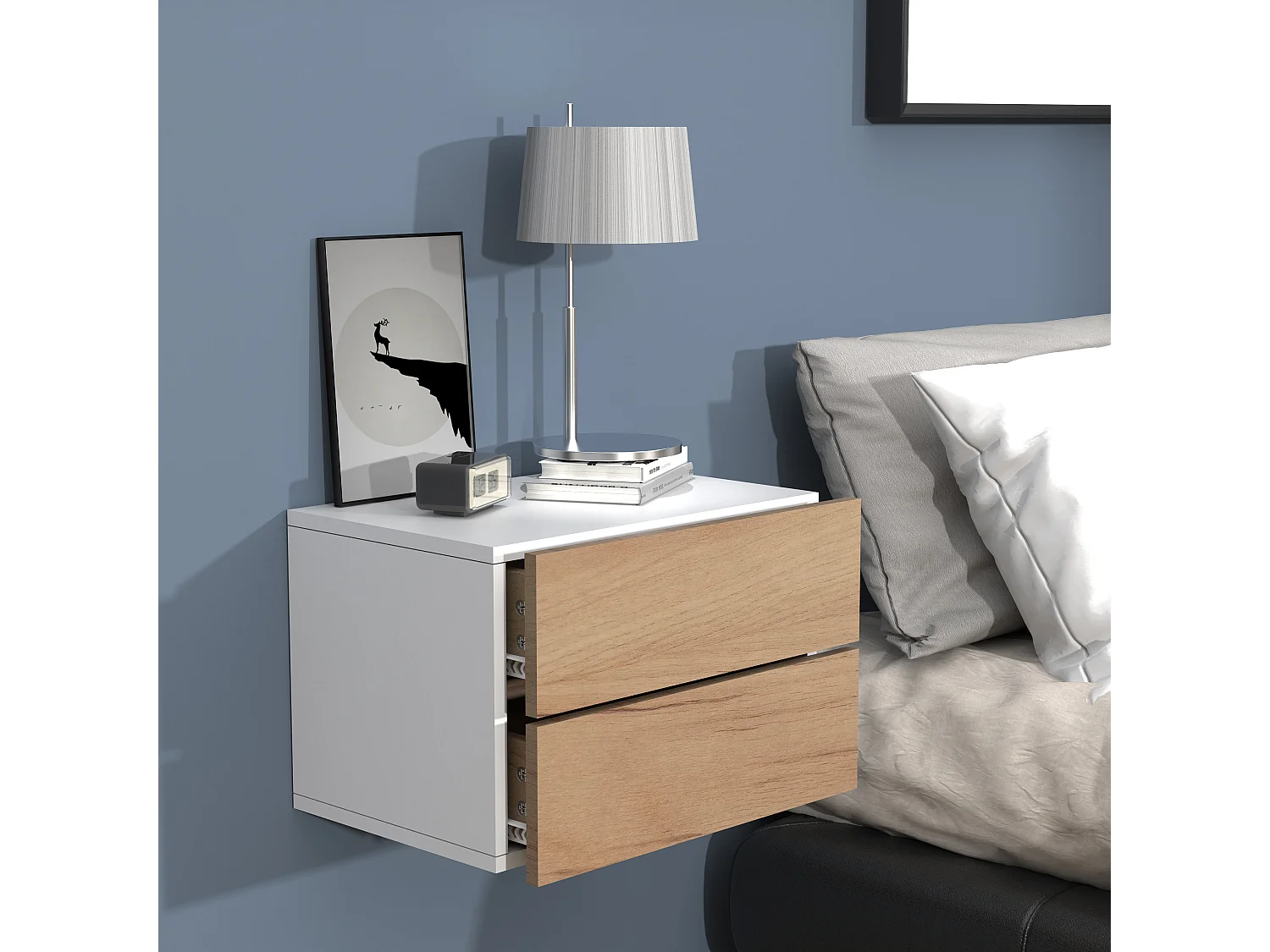 bedside table Usal White / Honey oak H. 30 x W. 45 x D. 32 cm