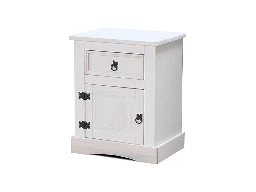 New Mexico Table de chevet, largeur 53 cm, hauteur 66 cm, avec 1 tiroir et 1 porte, blanc/ciré.