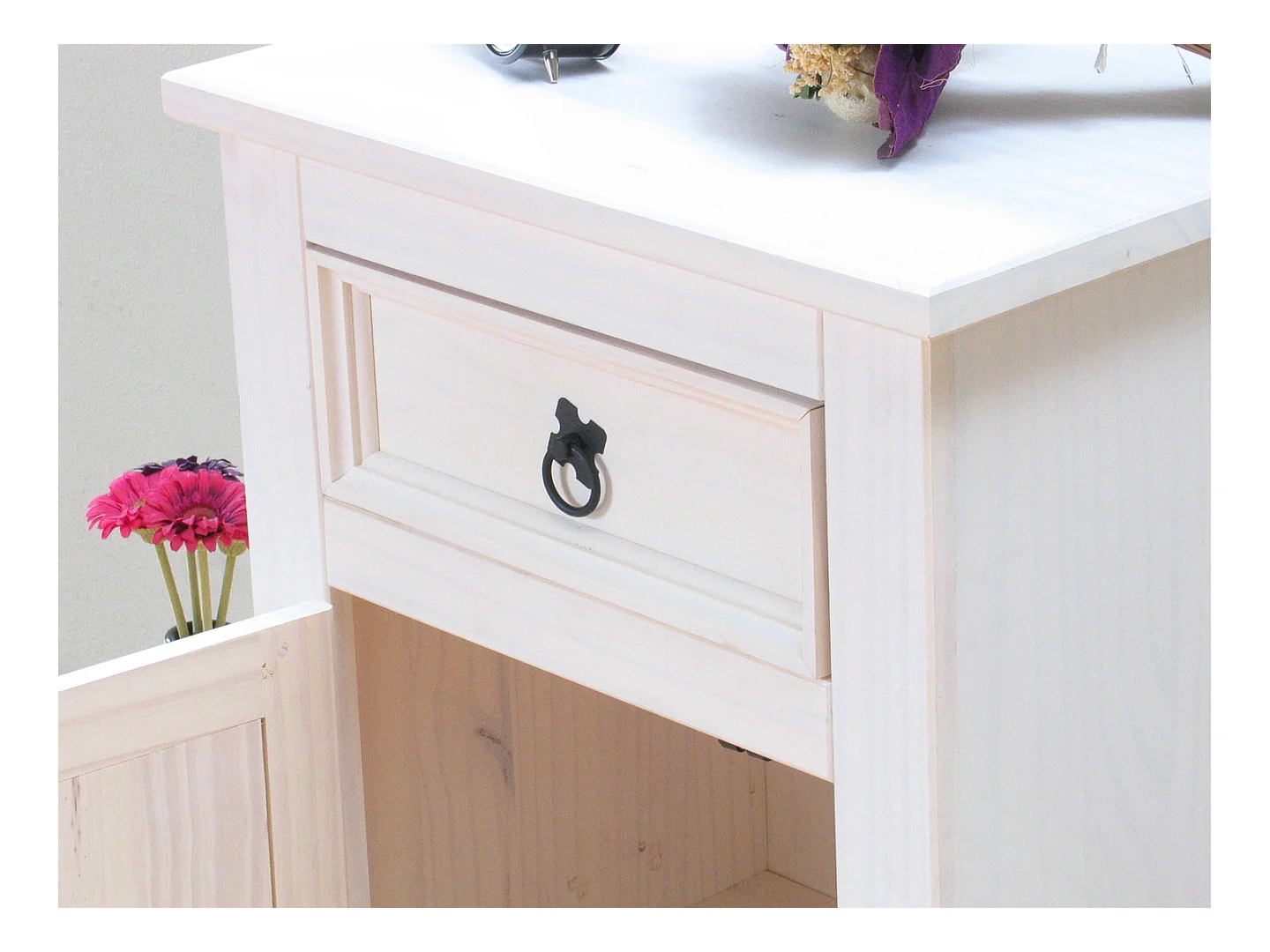 New Mexico Table de chevet, largeur 53 cm, hauteur 66 cm, avec 1 tiroir et 1 porte, blanc/ciré.