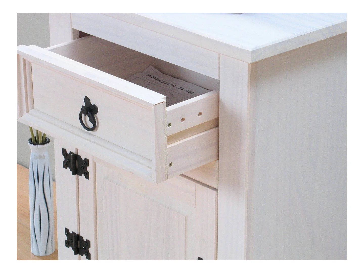 New Mexico Table de chevet, largeur 53 cm, hauteur 66 cm, avec 1 tiroir et 1 porte, blanc/ciré.