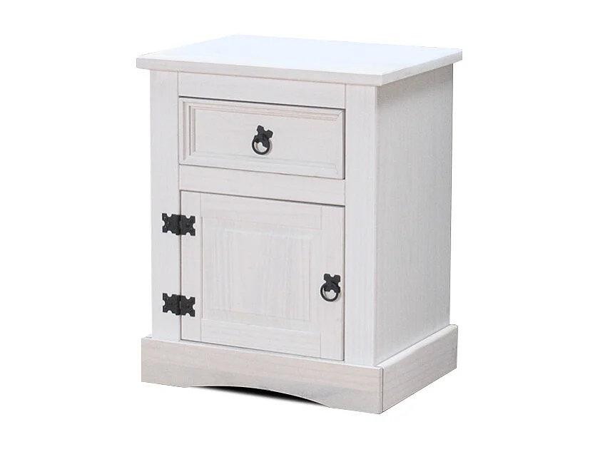 New Mexico Table de chevet, largeur 53 cm, hauteur 66 cm, avec 1 tiroir et 1 porte, blanc/ciré.