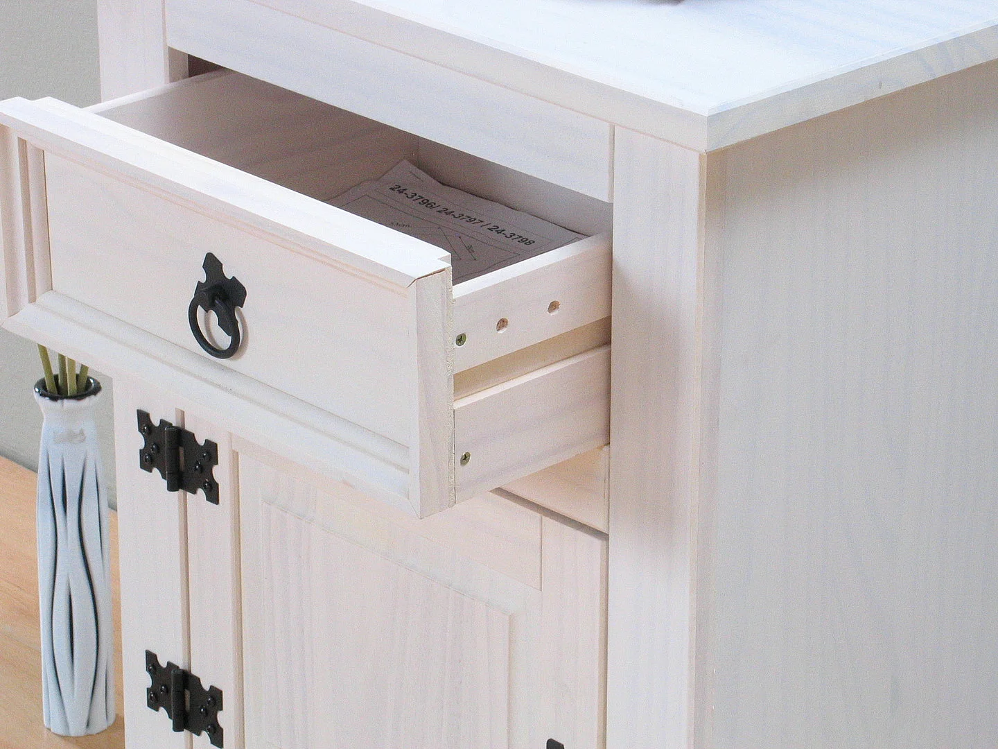 New Mexico Table de chevet, largeur 53 cm, hauteur 66 cm, avec 1 tiroir et 1 porte, blanc/ciré.