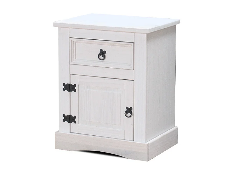 New Mexico Table de chevet, largeur 53 cm, hauteur 66 cm, avec 1 tiroir et 1 porte, blanc/ciré.