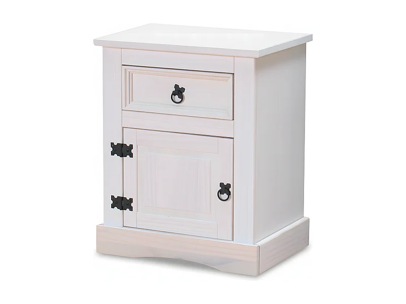New Mexico Table de chevet, largeur 53 cm, hauteur 66 cm, avec 1 tiroir et 1 porte, blanc/ciré.