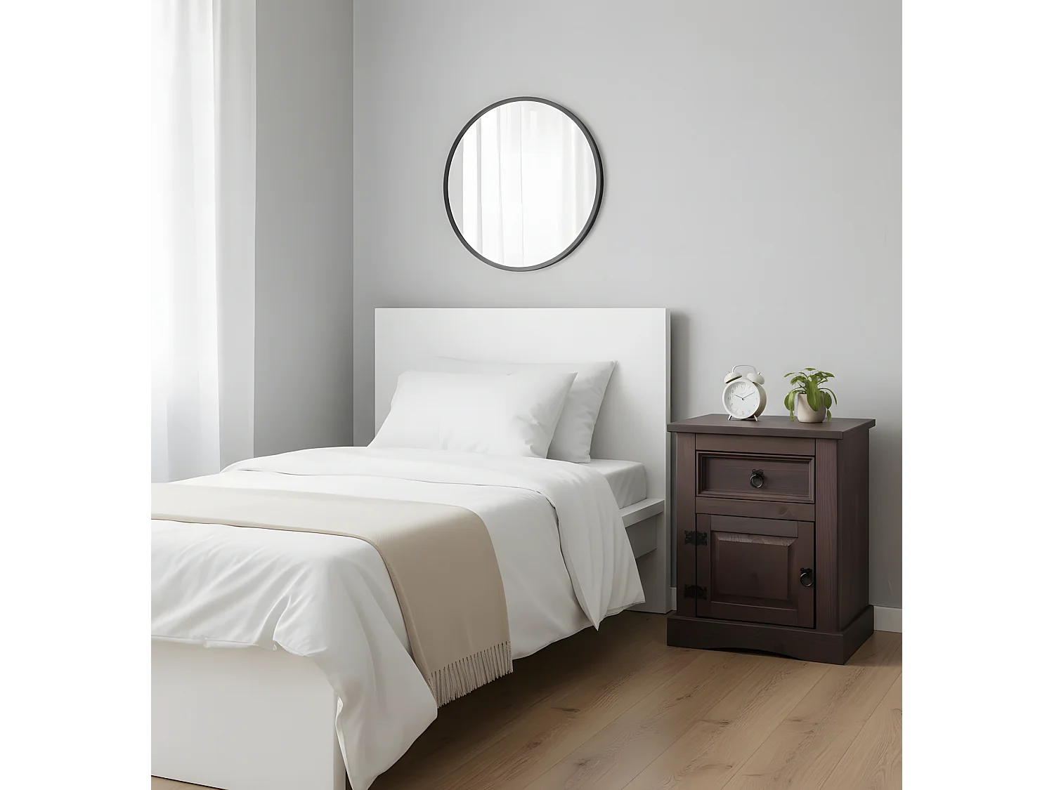 New Mexico Table de chevet, largeur 53 cm, hauteur 66 cm, avec 1 tiroir et 1 porte, teinte/cire dans un style colonial.