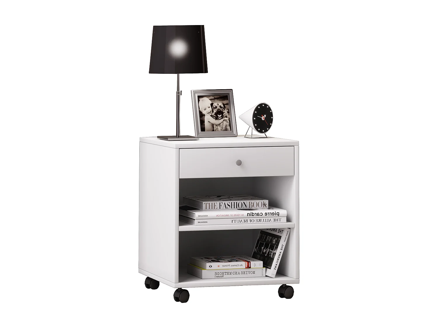 Armário de cabeceira VCM | mesa de cabeceira | mesa de cabeceira rollable | dimensões aprox. H 54 x W 45 x D 38 cm - Rolda (Branco)