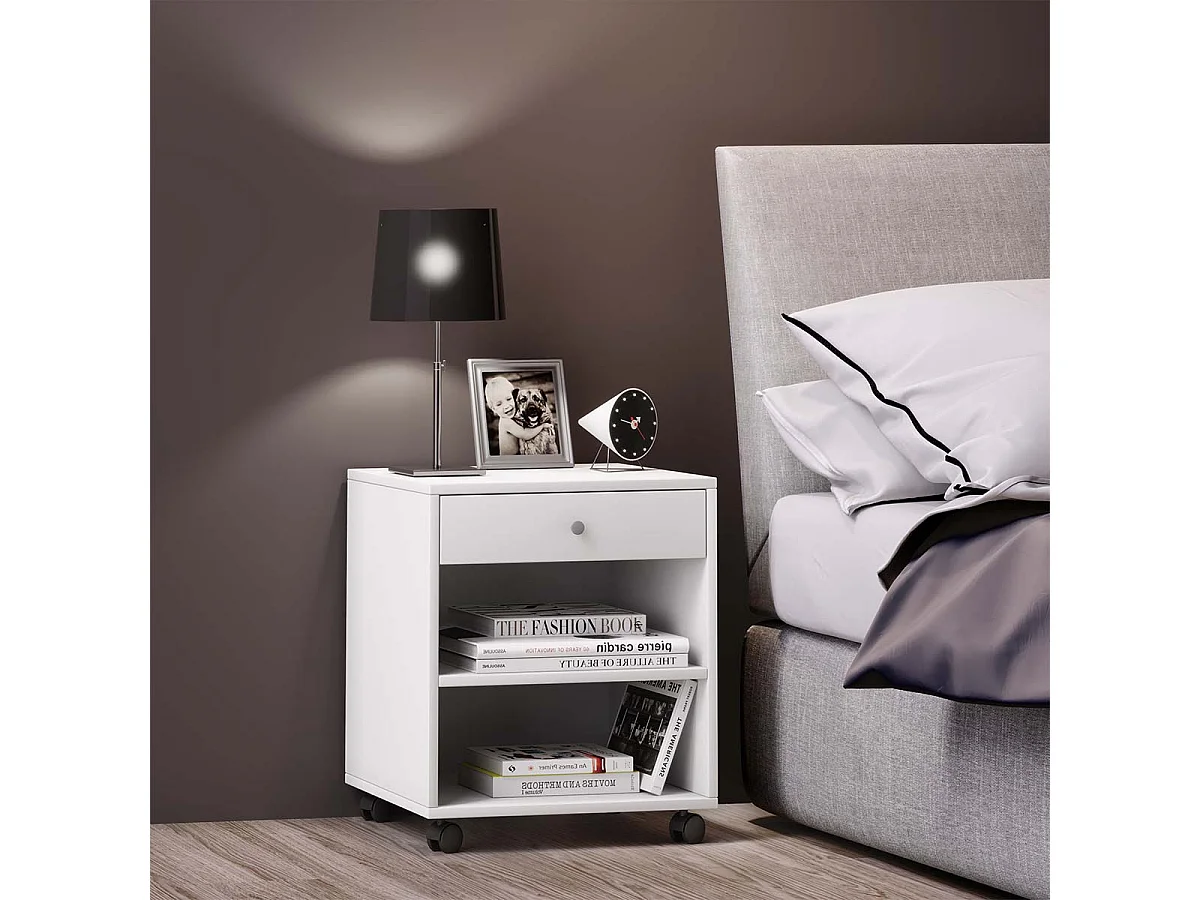 Armário de cabeceira VCM | mesa de cabeceira | mesa de cabeceira rollable | dimensões aprox. H 54 x W 45 x D 38 cm - Rolda (Branco)