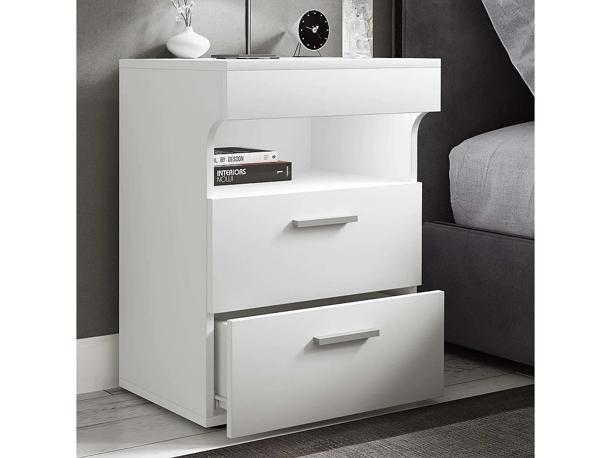 Armário de cabeceira VCM | Mesa lateral com porta giratória | Mesa de cabeceira | Dimensões aprox. A. 61 x L. 45 x P. 39 cm - Slepal M (Branco)