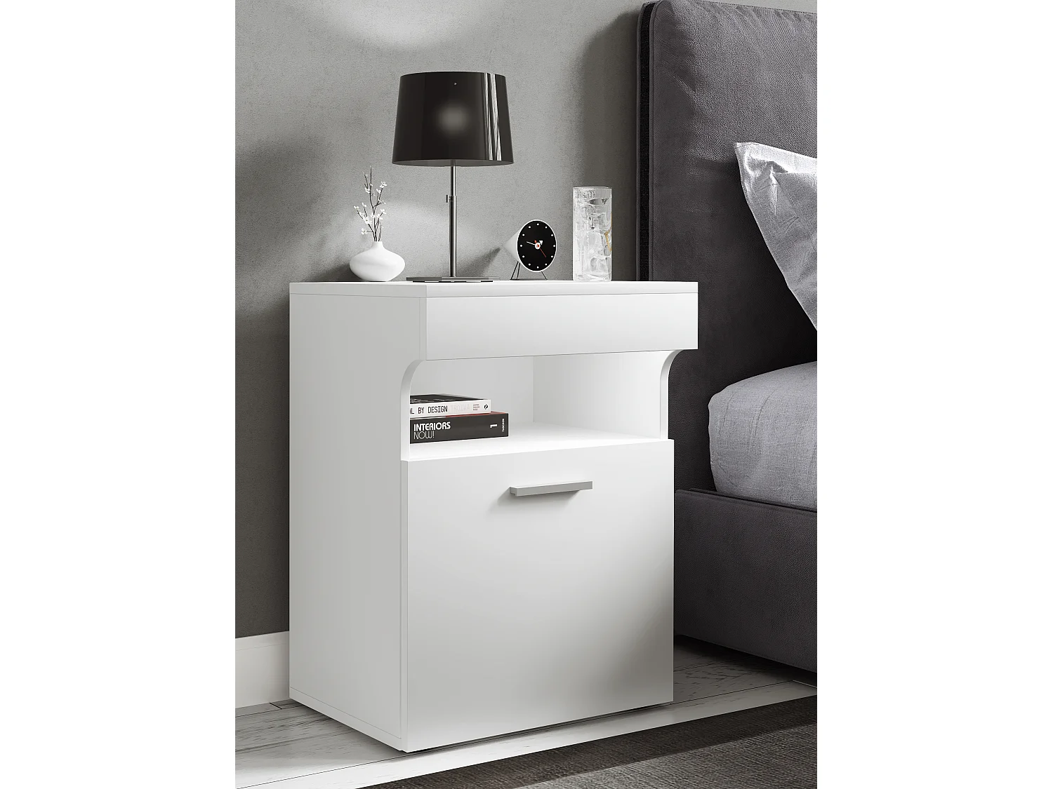 Armário de cabeceira VCM | Mesa lateral com porta giratória | Mesa de cabeceira | Dimensões aprox. A. 61 x L. 45 x P. 39 cm - Slepal M (Branco)