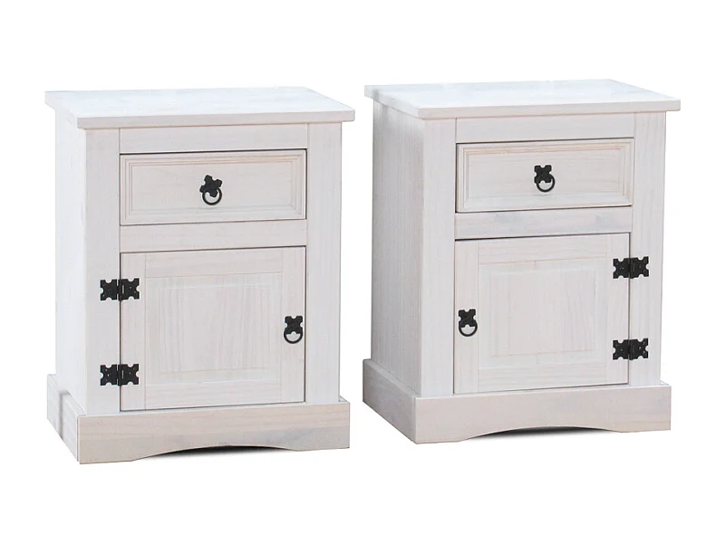 New Mexico Tables de nuit 2 pièces, largeur 53 cm, hauteur 66 cm, avec 1 tiroir et 1 porte, blanc/ciré.