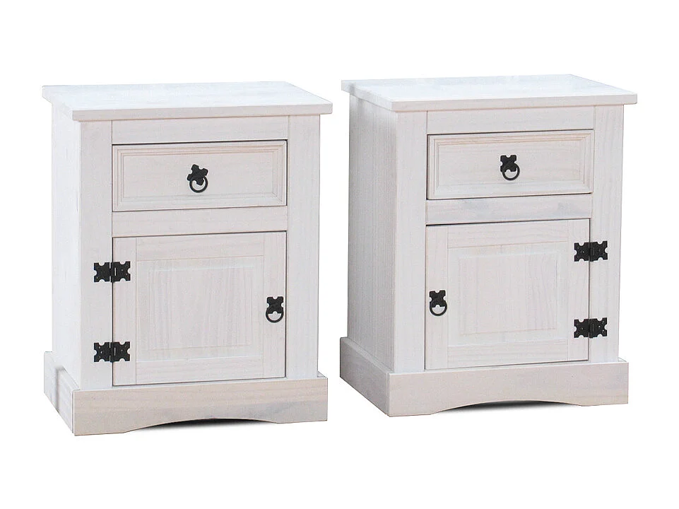 New Mexico Tables de nuit 2 pièces, largeur 53 cm, hauteur 66 cm, avec 1 tiroir et 1 porte, blanc/ciré.