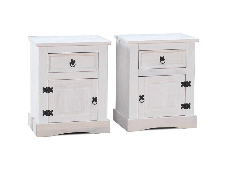 New Mexico Tables de nuit 2 pièces, largeur 53 cm, hauteur 66 cm, avec 1 tiroir et 1 porte, blanc/ciré.