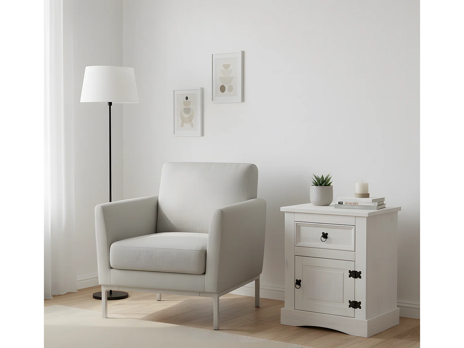 2 nachtkastjes wit New Mexico.